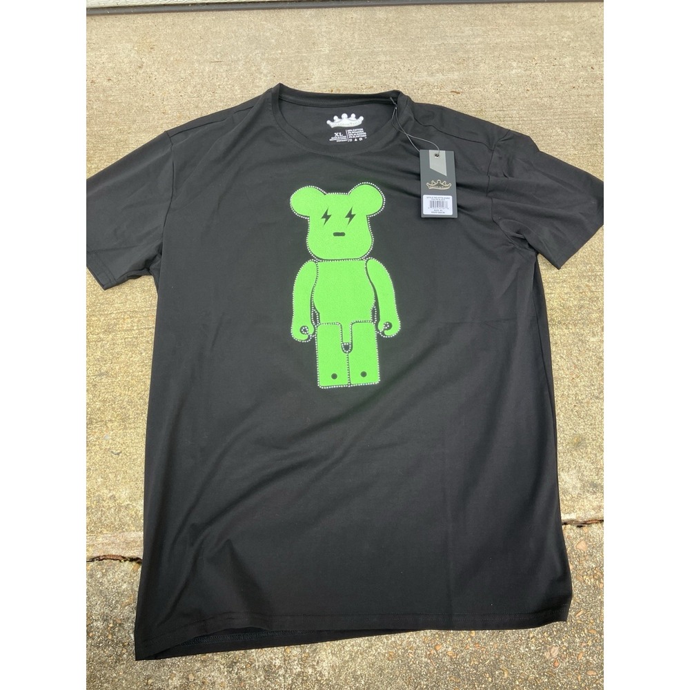 NWT Heads or Tails Men's RhineStone Studded T-Shirt Bear Black Green XL $68 Rare